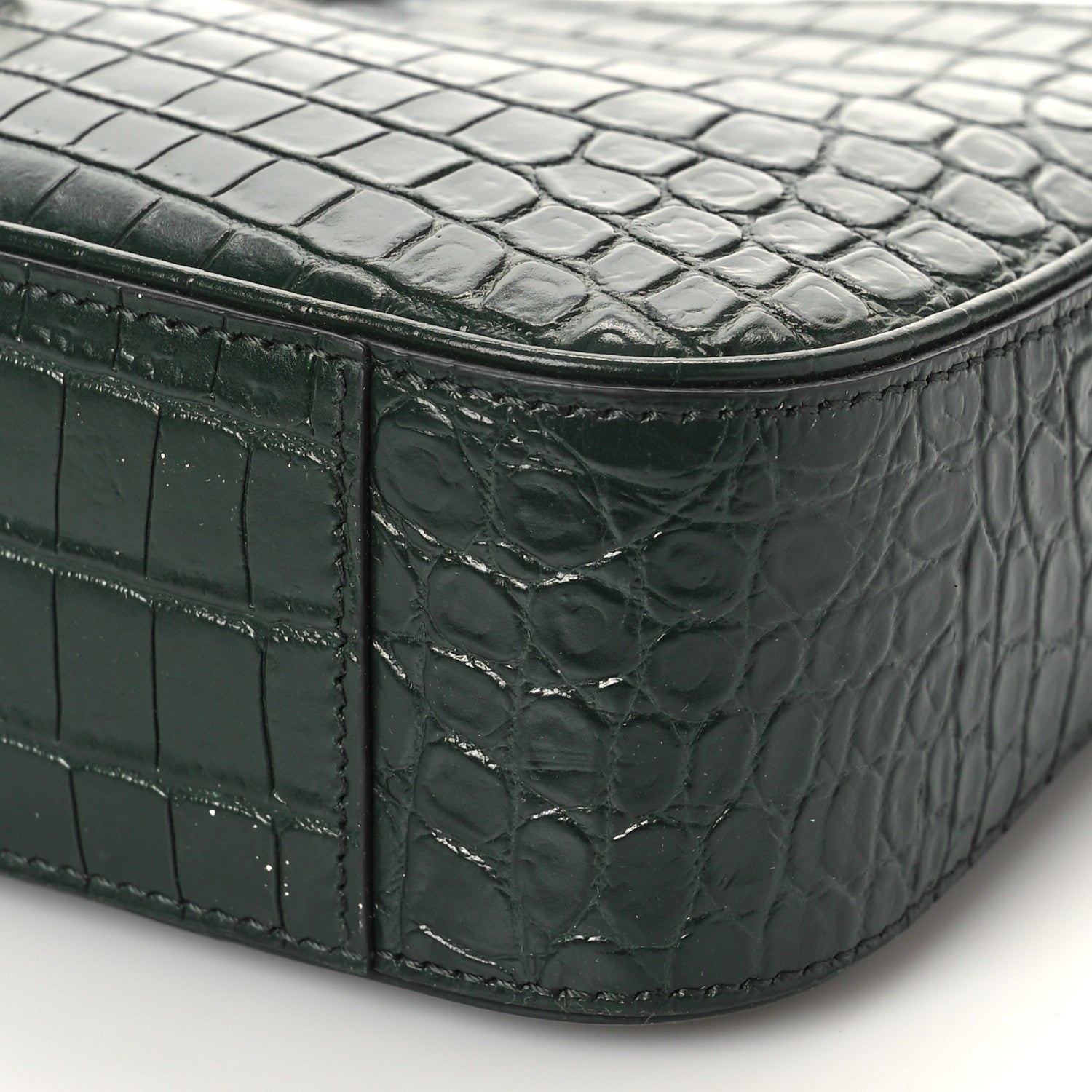 Saint Laurent Calfskin Crocodile Embossed Le 5 A 7 Hobo New Vert Fonce 7 of 7