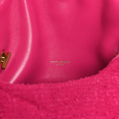 Saint Laurent Boucle Tweed Quilted Toy Loulou Puffer Monogram Chain Satchel Magenta 7 of 14