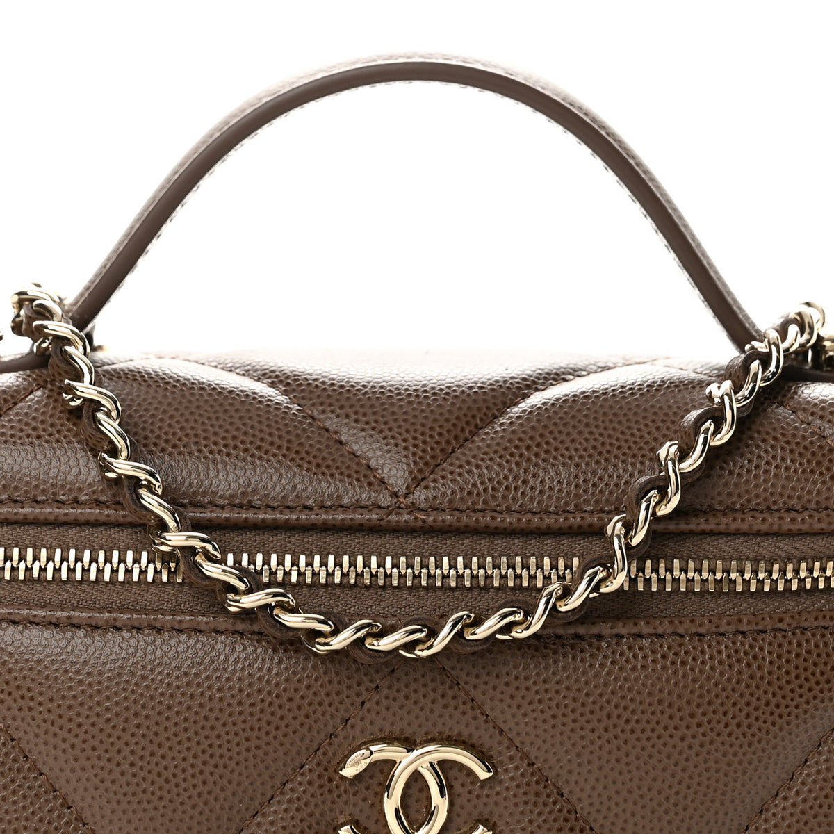 Chanel Caviar Quilted Top Handle Slim Vanity With Chain Light Brown 8 of 12