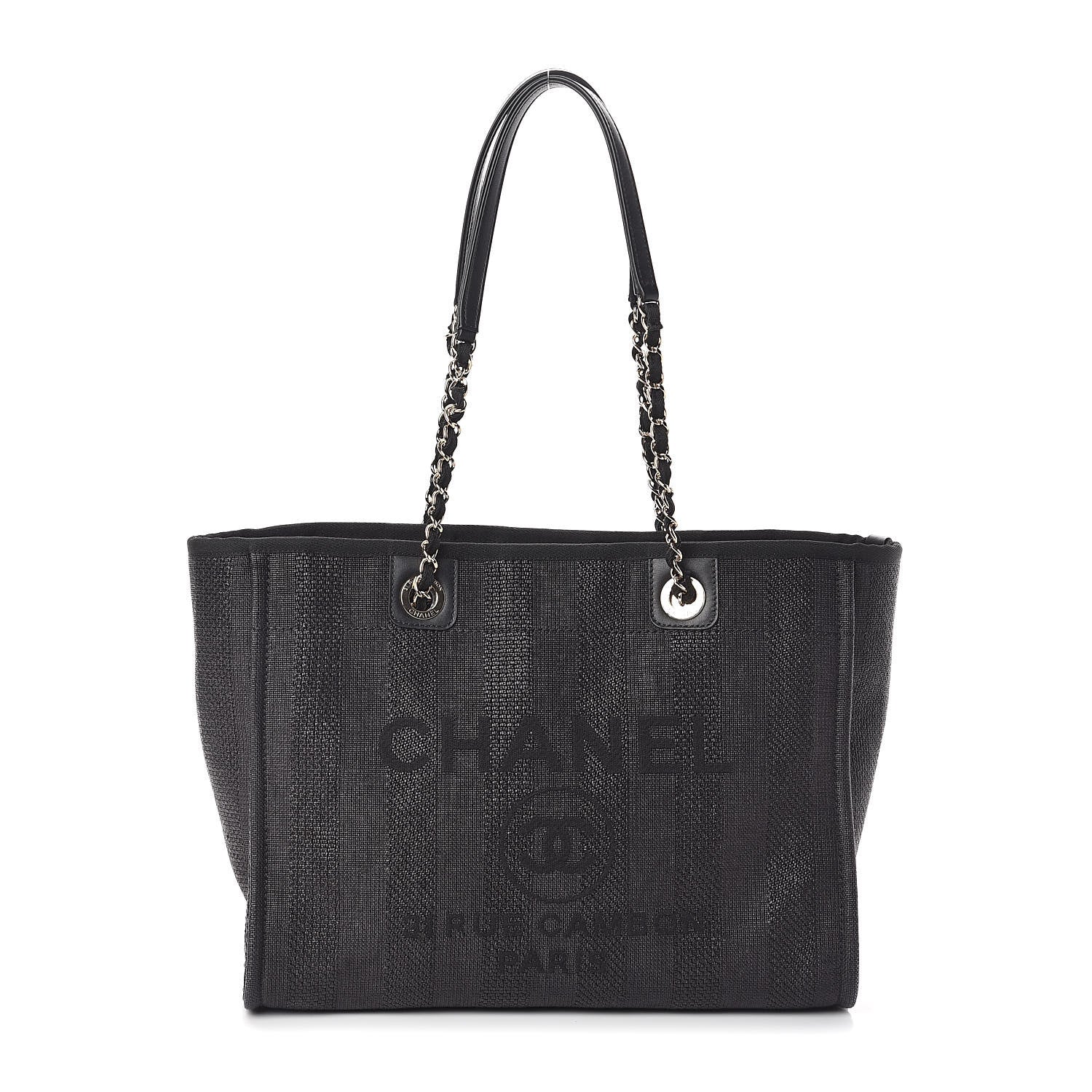 Chanel Mixed Fibers Striped Small Deauville Tote Navy Blue 1 of 11