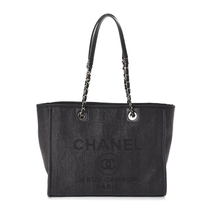 Chanel Mixed Fibers Striped Small Deauville Tote Navy Blue 1 of 11