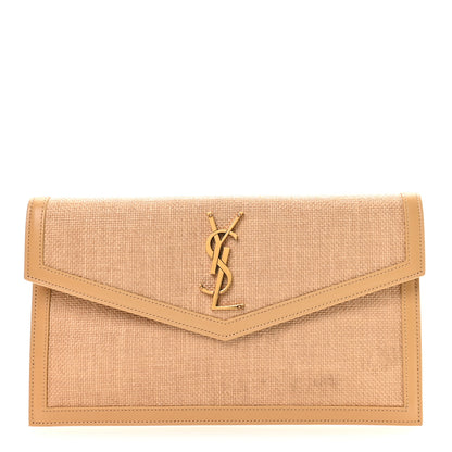 Saint Laurent Micro Raffia Uptown Pouch Natural Hay Blush 1 of 8
