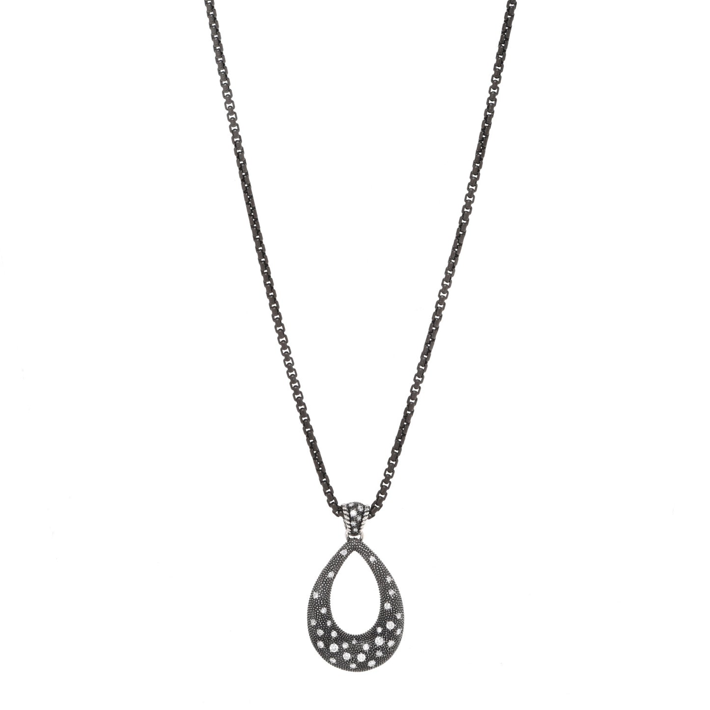 Sterling Silver Diamond Midnight Melange Teardrop Pendant Necklace