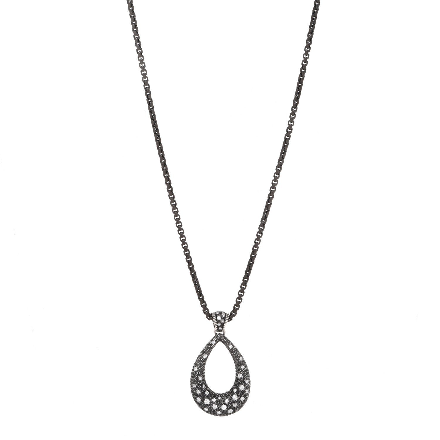 David Yurman Sterling Silver Diamond Midnight Melange Teardrop Pendant Necklace 1 of 7