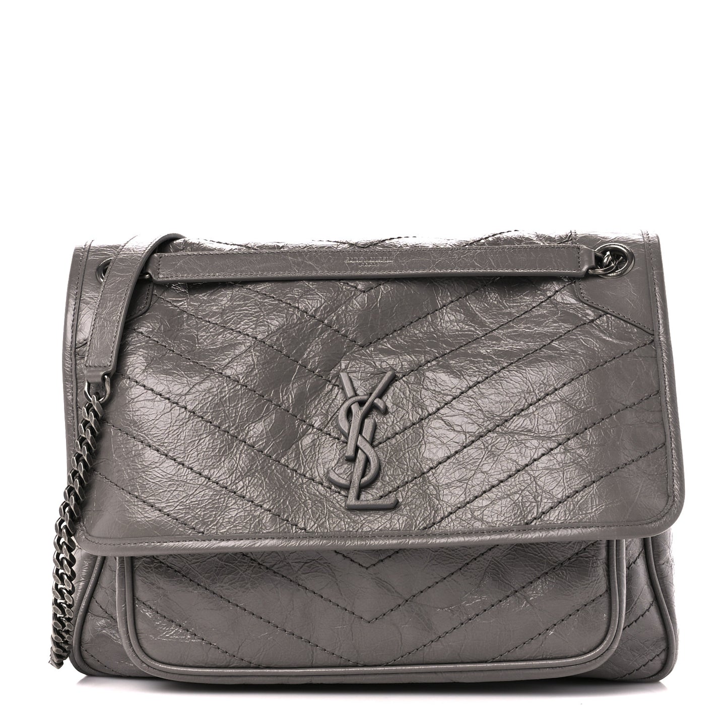Crinkled Calfskin Matelasse Monogram Large Niki Chain Satchel Storm