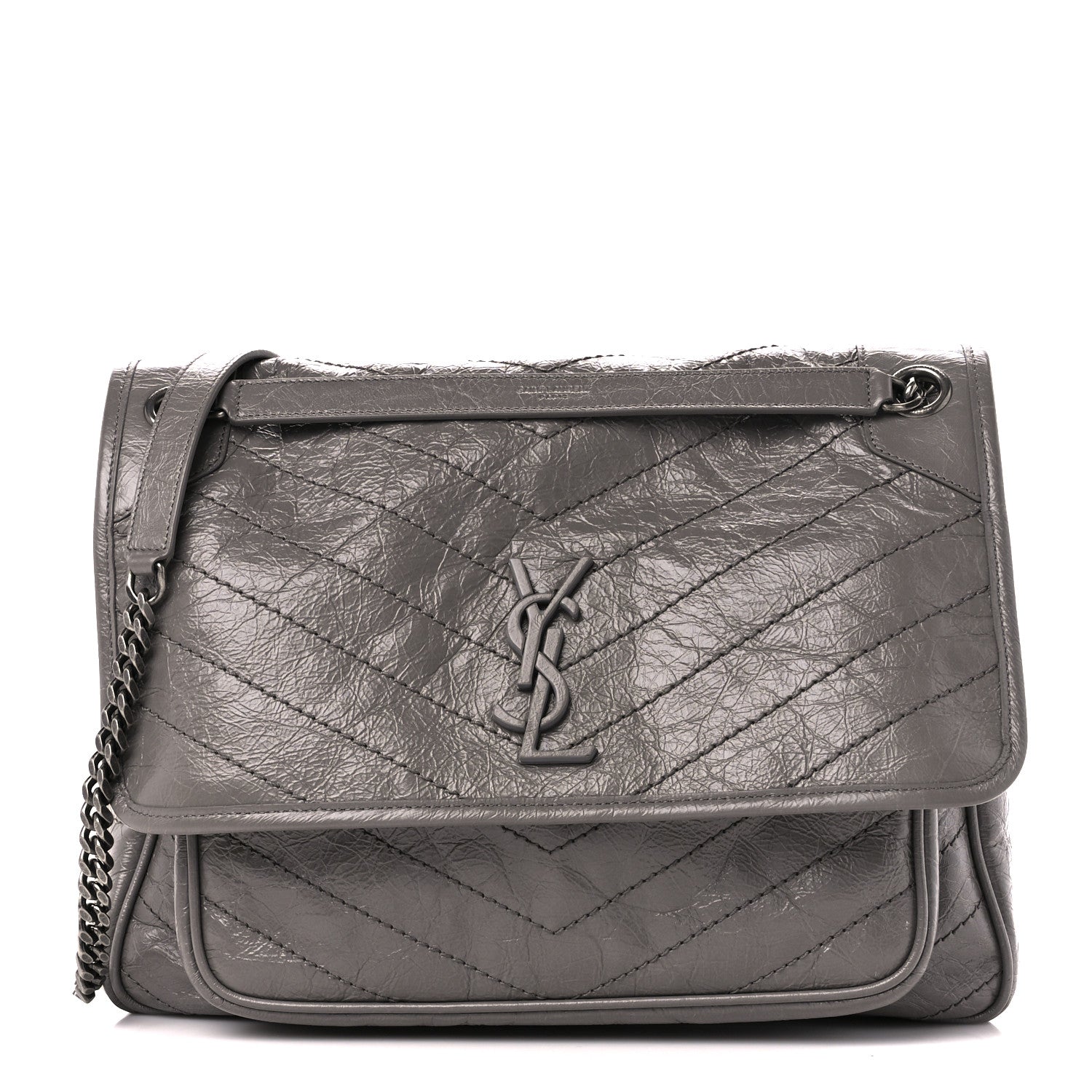 Saint Laurent Crinkled Calfskin Matelasse Monogram Large Niki Chain Satchel Storm 1 of 11