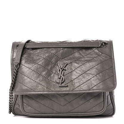 Saint Laurent Crinkled Calfskin Matelasse Monogram Large Niki Chain Satchel Storm 1 of 11
