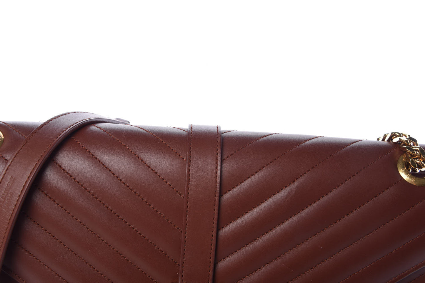 Smooth Calfskin Matelasse Chevron Large Monogram Satchel Brown