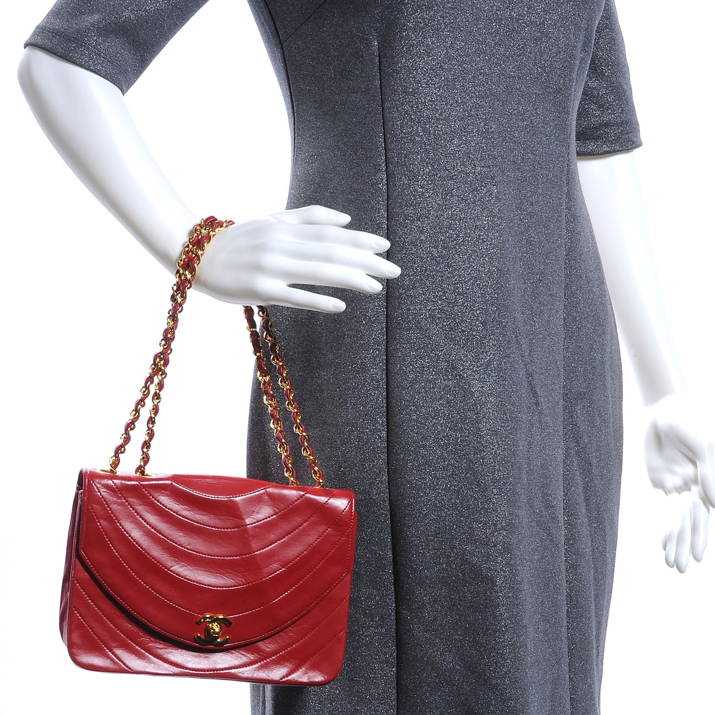 Lambskin Ribbon Stitched Flap Red