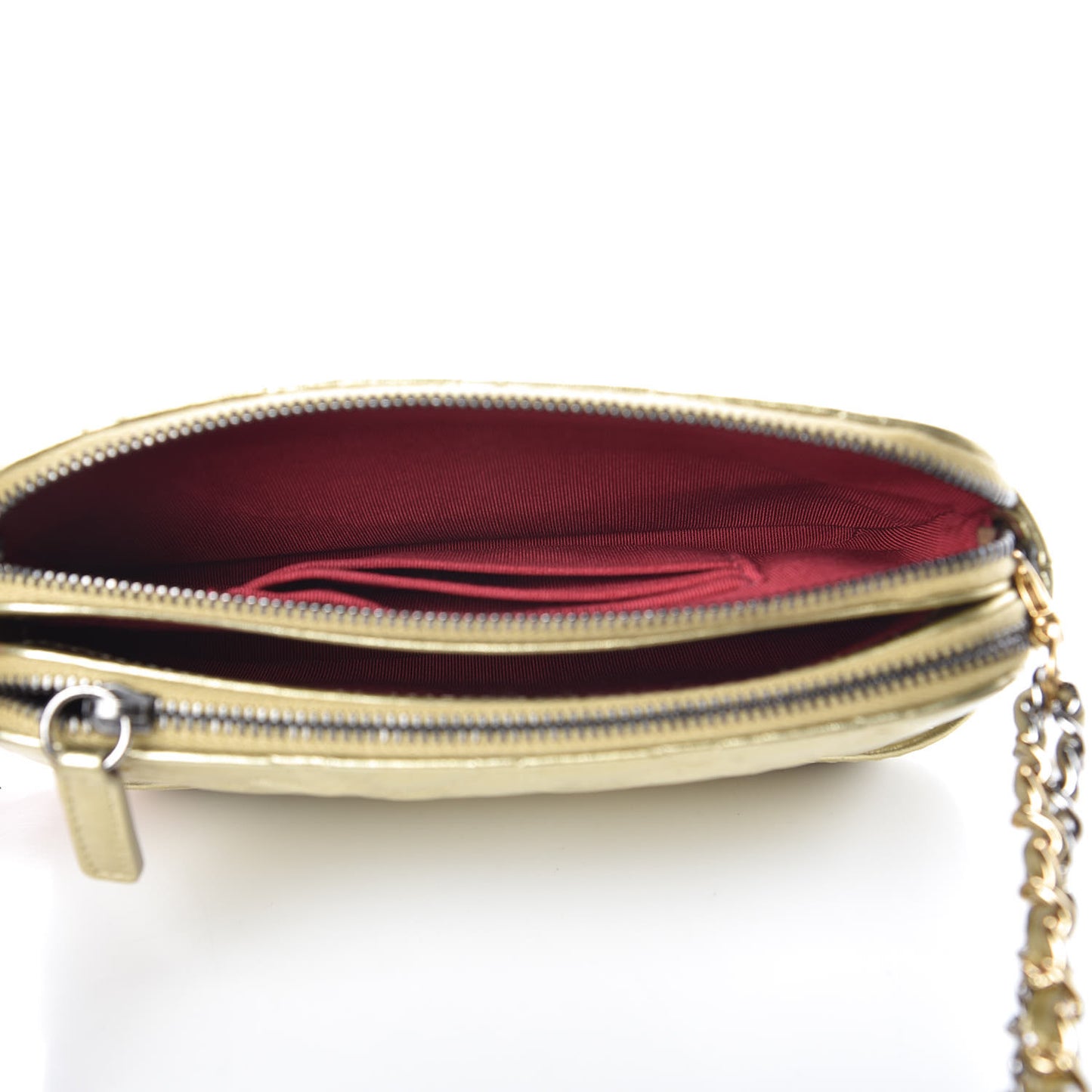 Metallic Aged Calfskin Quilted Small Gabrielle Clutch With Chain Gold