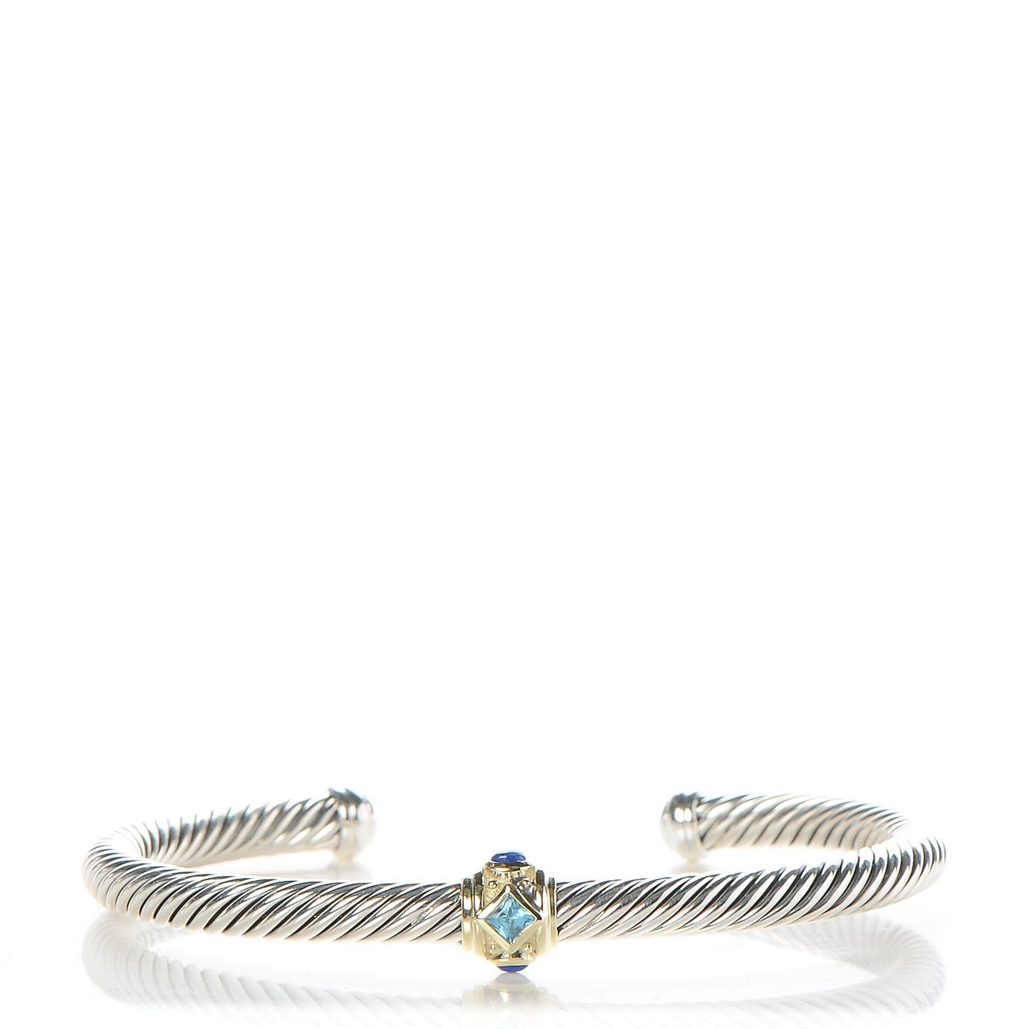 Sterling Silver 14K Yellow Gold Blue Topaz Lapis Lazuli 5mm Cable Renaissance Station Bracelet