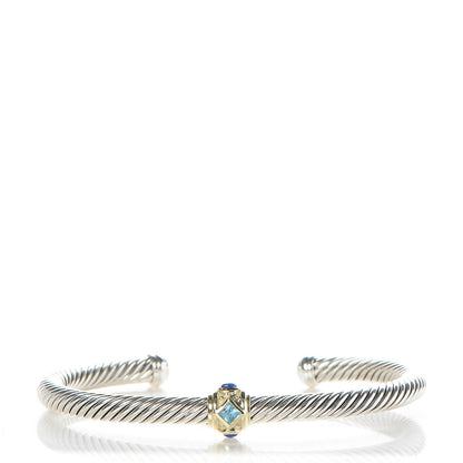 David Yurman Sterling Silver 14K Yellow Gold Blue Topaz Lapis Lazuli 5mm Cable Renaissance Station Bracelet 1 of 4
