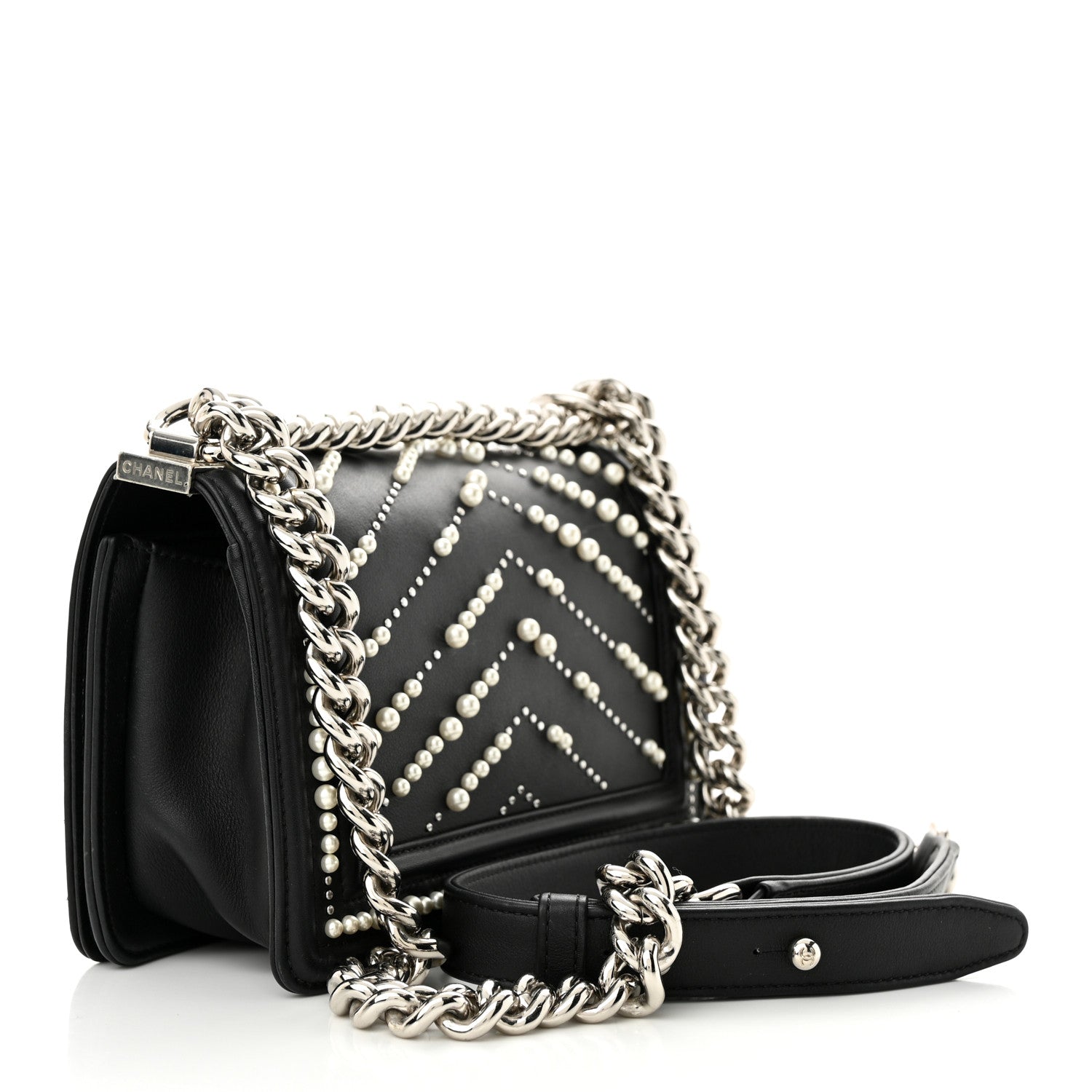 Chanel Calfskin Pearl Chevron Small Boy Flap Black 3 of 11
