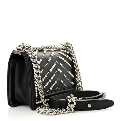 Chanel Calfskin Pearl Chevron Small Boy Flap Black 3 of 11