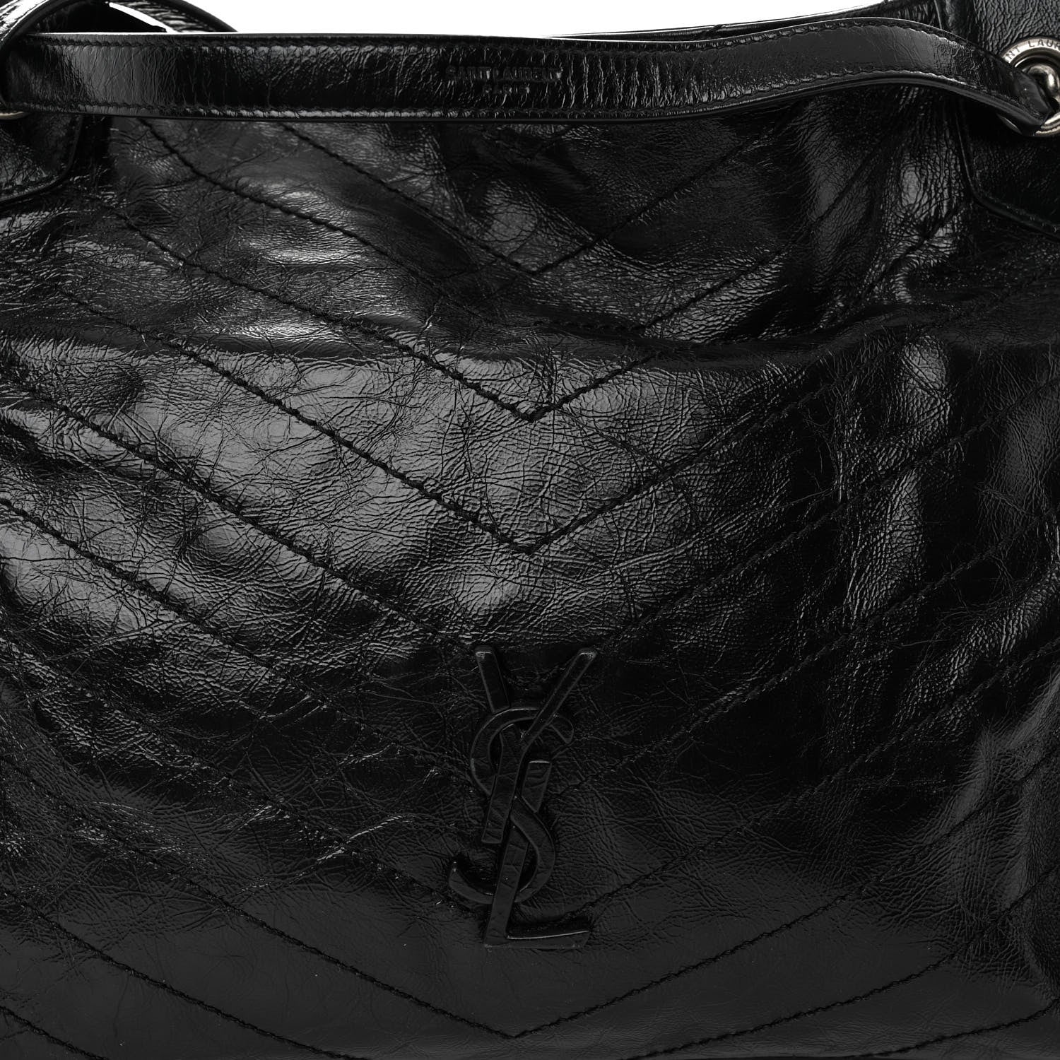 Saint Laurent Crinkled Calfskin Matelasse Monogram Medium Niki Shopper Tote Black 7 of 9