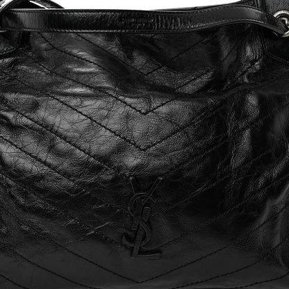 Saint Laurent Crinkled Calfskin Matelasse Monogram Medium Niki Shopper Tote Black 7 of 9