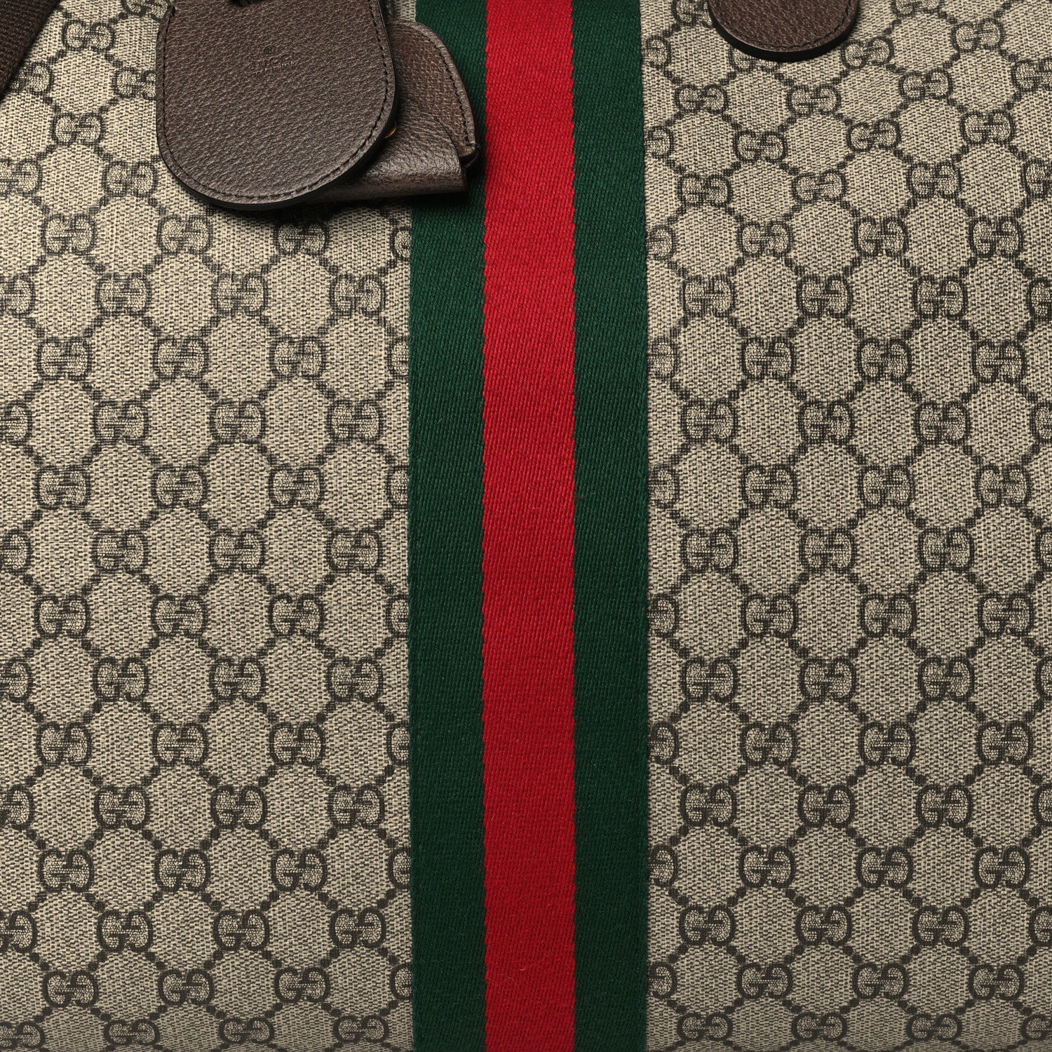 Gucci GG Supreme Monogram Textured Dollar Calfskin Web Large Savoy Duffle Bag Beige Ebony New Acero 7 of 9