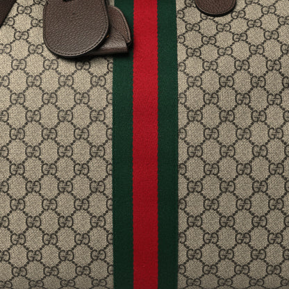 Gucci GG Supreme Monogram Textured Dollar Calfskin Web Large Savoy Duffle Bag Beige Ebony New Acero 7 of 9