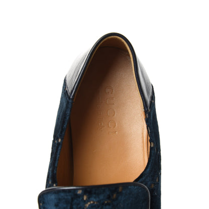 Gucci Velvet GG Monogram Goatskin Mens Horsebit Loafers 8 Blue Beige 8 of 11