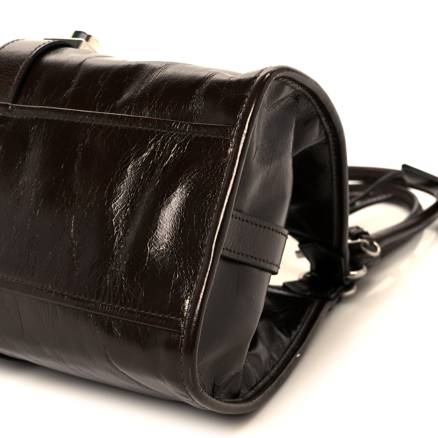 Glossy Calfskin Medium Tote Bag Dark Brown