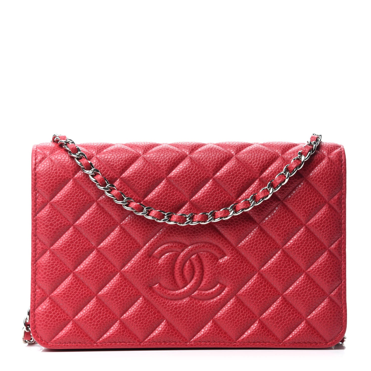 Chanel Caviar Quilted Diamond CC Wallet On Chain WOC Red 1 of 12