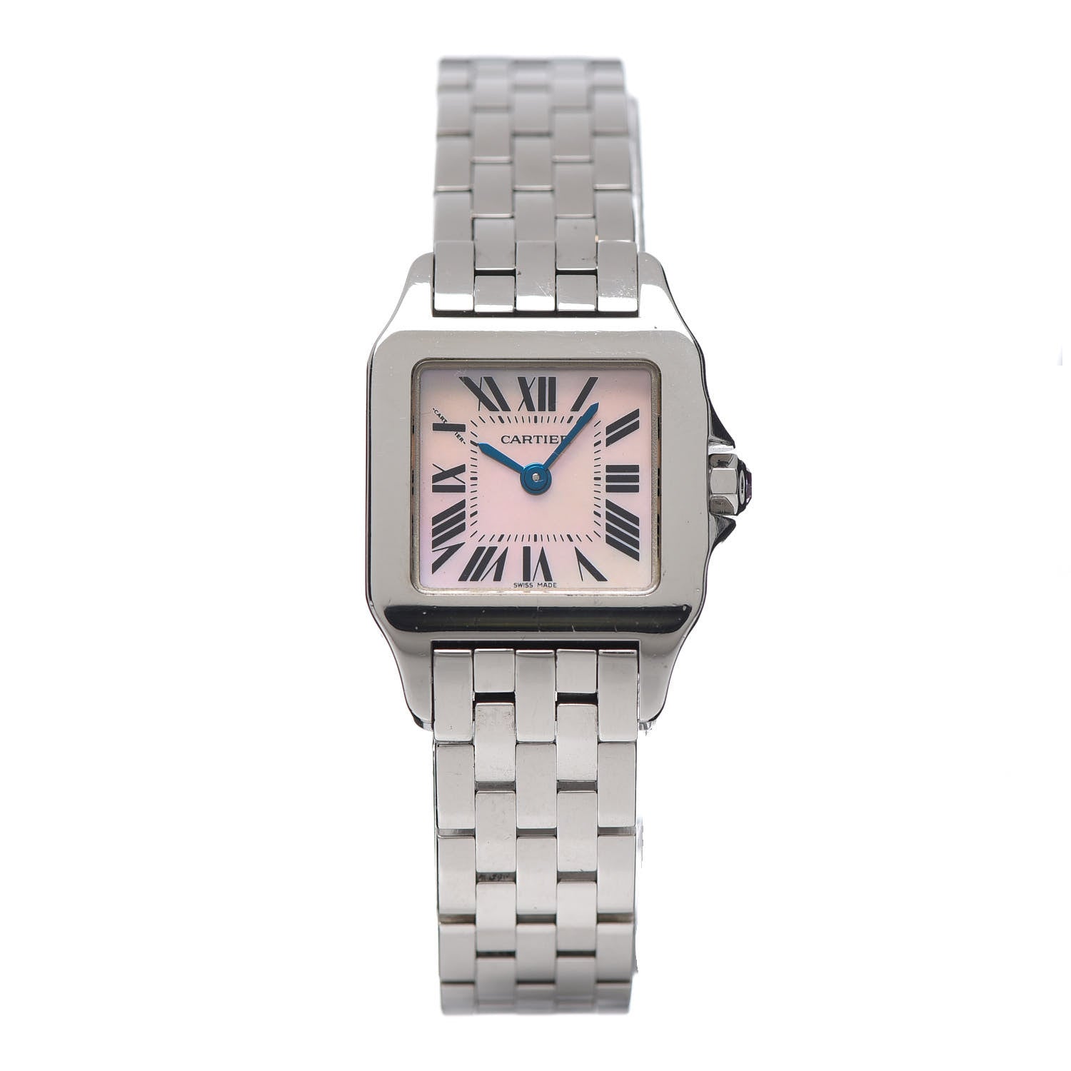 Cartier Stainless Steel Pink Mother of Pearl 20mm Santos Demoiselle Quartz Watch 1 of 8