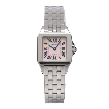 Cartier Stainless Steel Pink Mother of Pearl 20mm Santos Demoiselle Quartz Watch 1 of 8