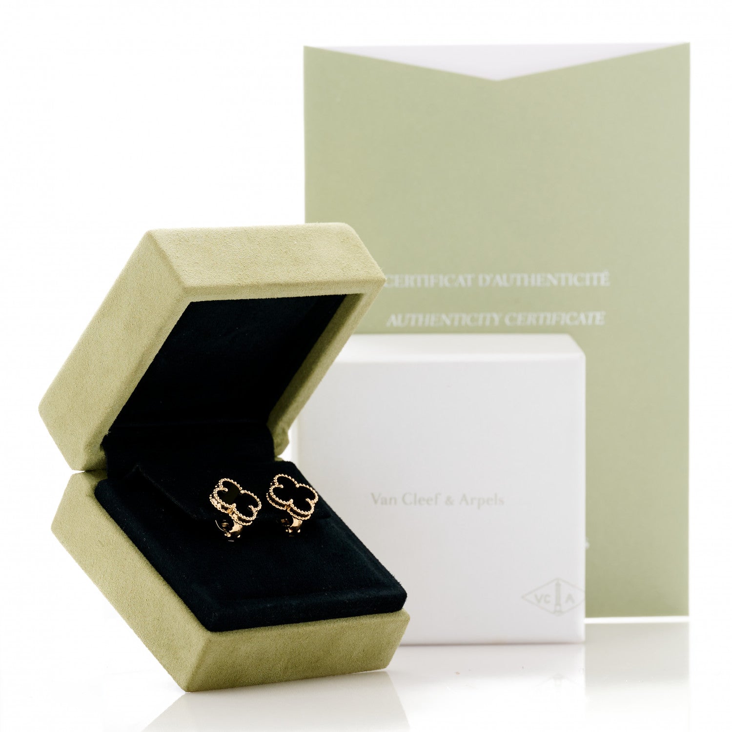 Van Cleef & Arpels 18K Yellow Gold Black Onyx Vintage Alhambra Earrings 5 of 5