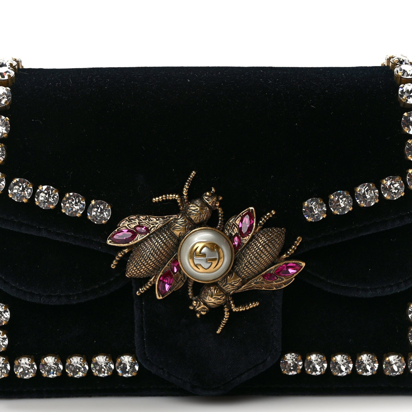 Velvet Crystal Mini Bee Broadway Shoulder Bag Black