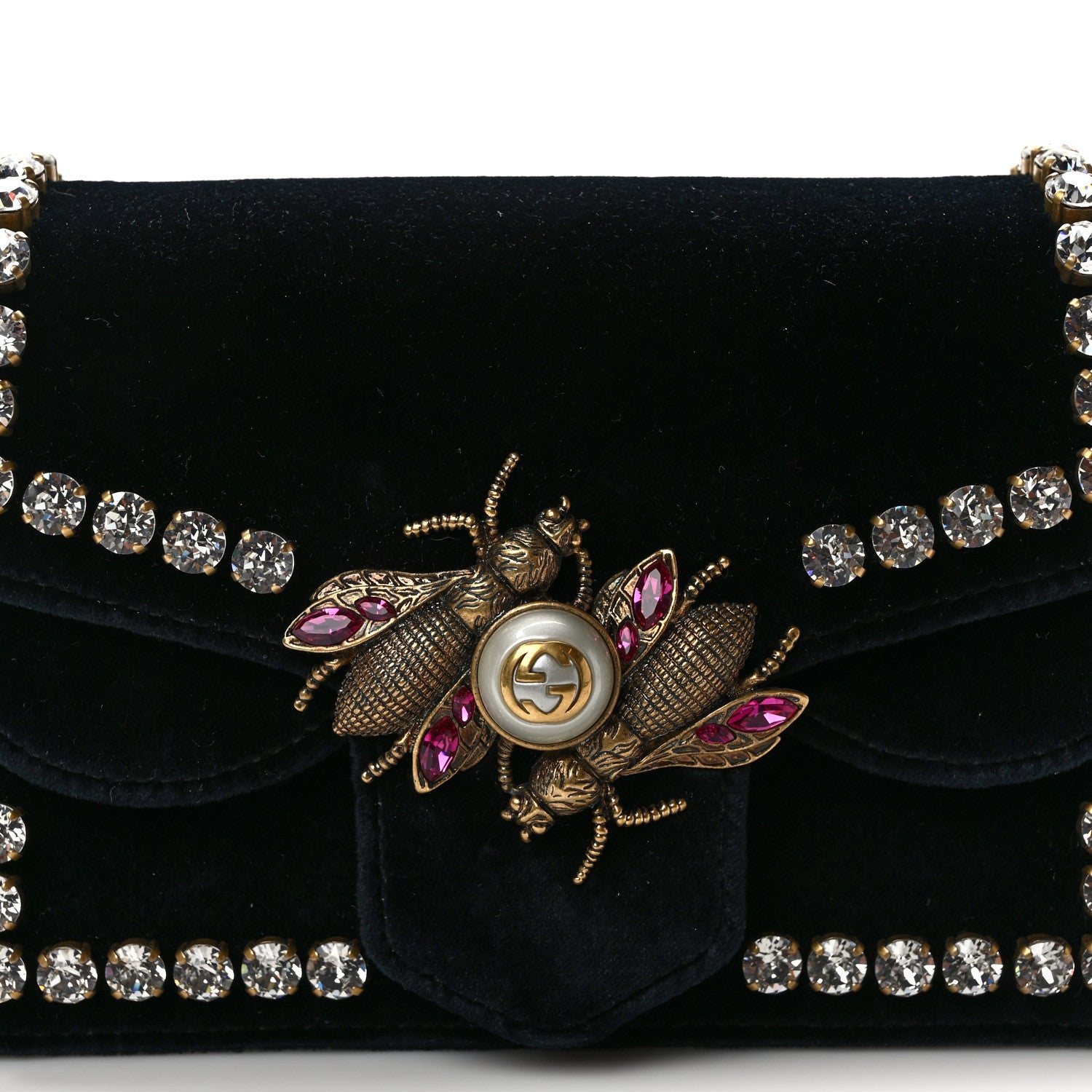 Gucci Velvet Crystal Mini Bee Broadway Shoulder Bag Black 8 of 13