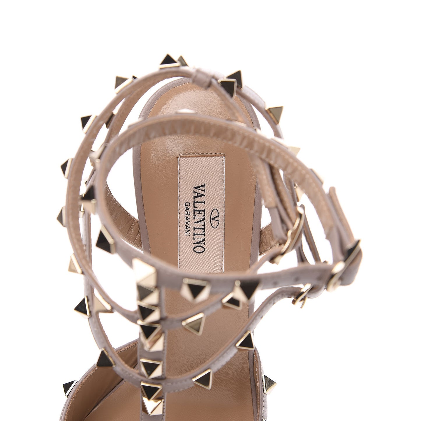 Patent Nappa Rockstud Ankle Strap 65mm Pumps 37.5 Poudre