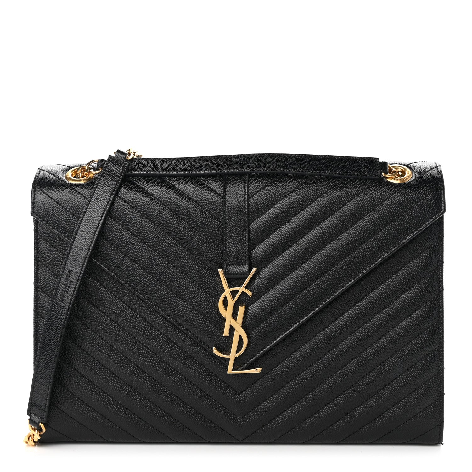 Saint Laurent Grain De Poudre Matelasse Chevron Large Monogram Satchel Black 1 of 9