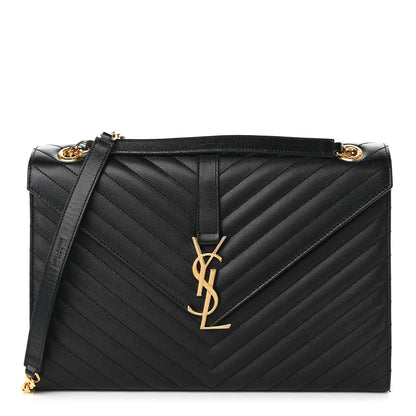 Saint Laurent Grain De Poudre Matelasse Chevron Large Monogram Satchel Black 1 of 9