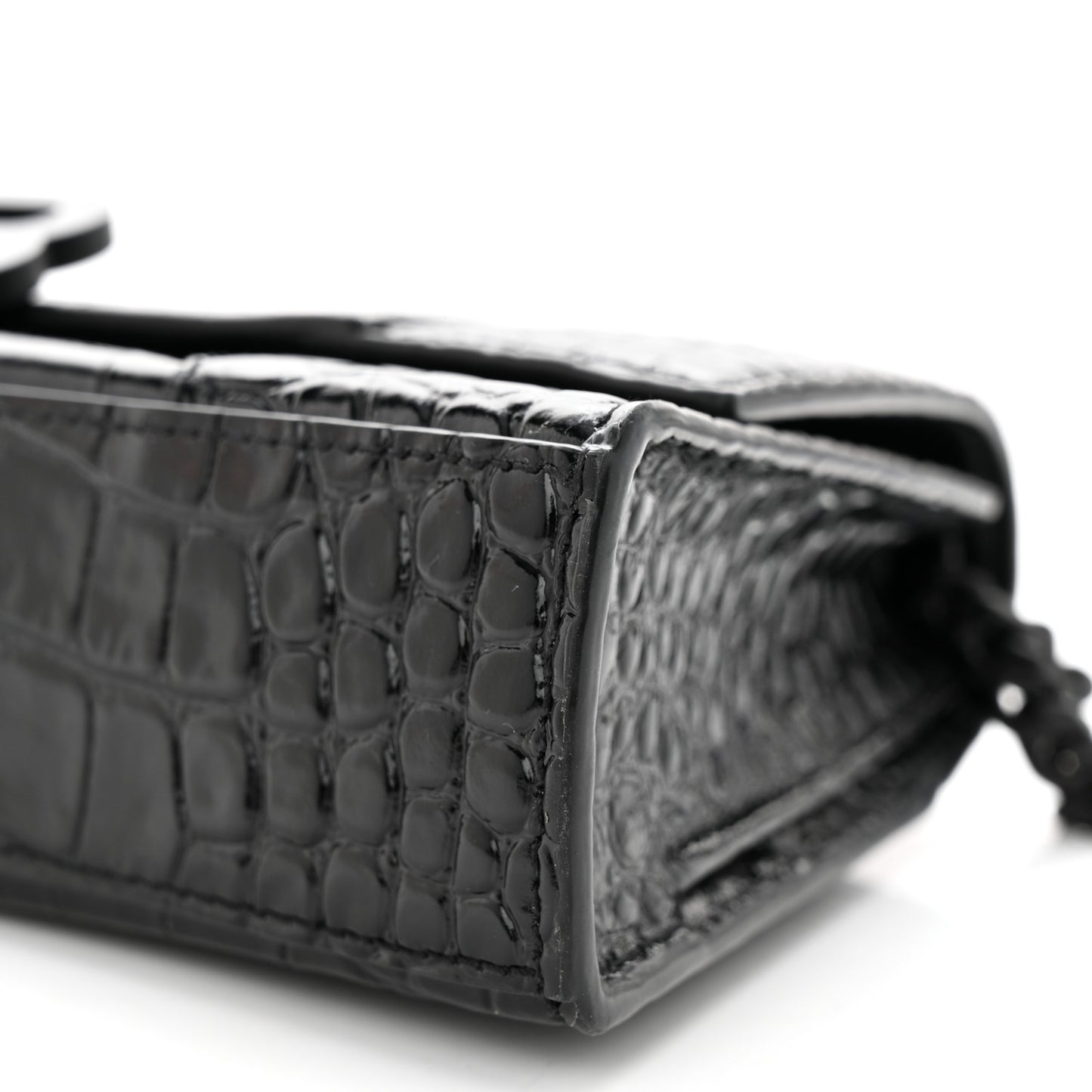 Shiny Calfskin Monochrome Crocodile Embossed Small Hourglass Evening Chain Bag Black