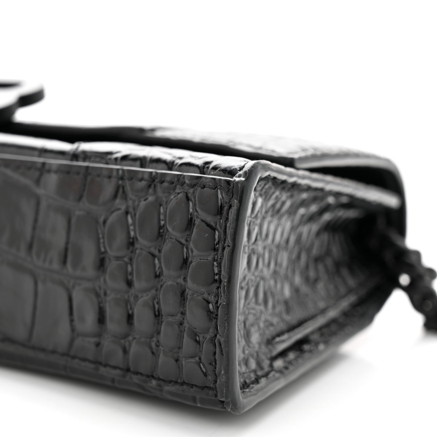 Balenciaga Shiny Calfskin Monochrome Crocodile Embossed Small Hourglass Evening Chain Bag Black 9 of 12