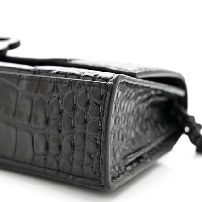 Balenciaga Shiny Calfskin Monochrome Crocodile Embossed Small Hourglass Evening Chain Bag Black 9 of 12