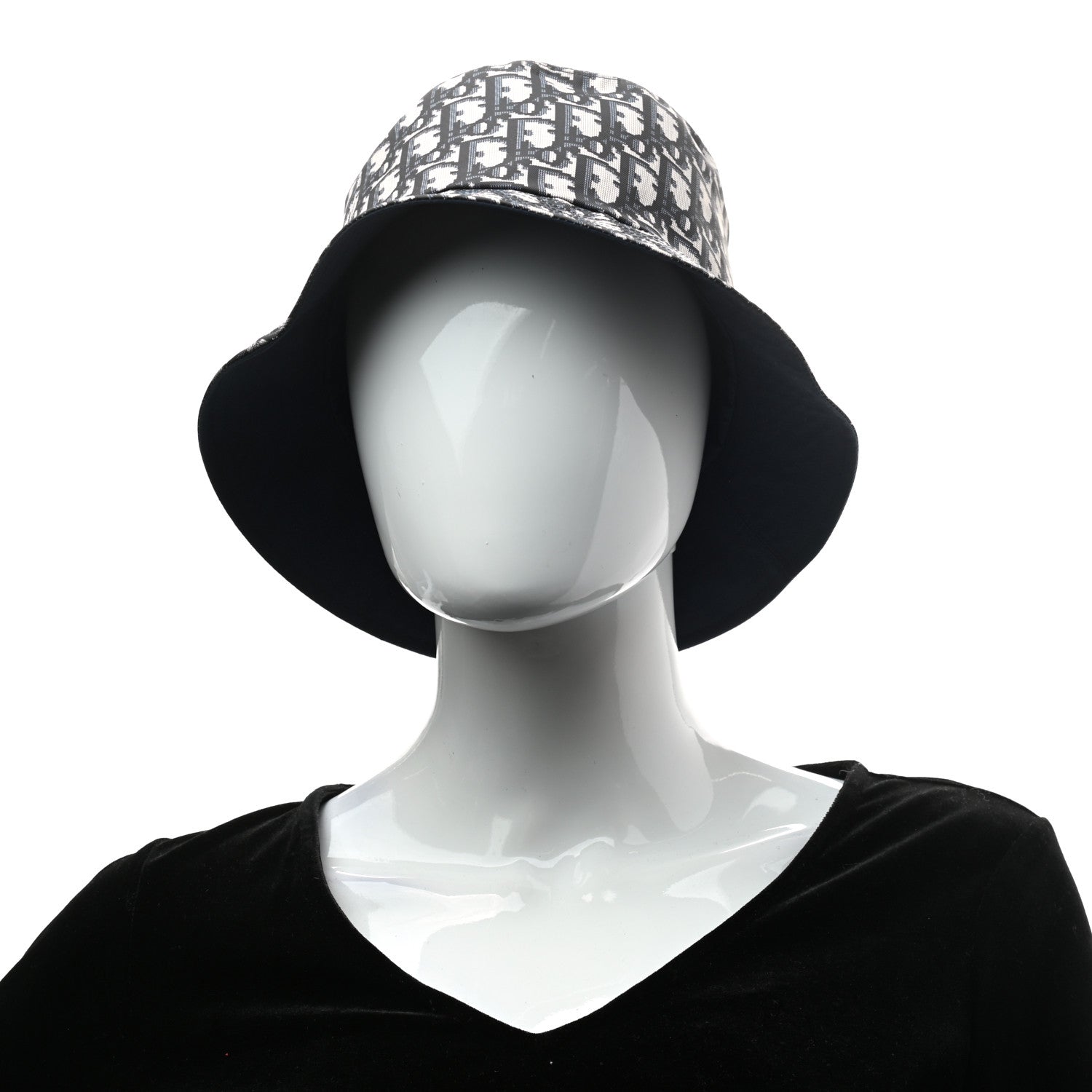 Christian Dior Polyester Cotton Oblique Teddy-D Brim Bucket Hat 57 Black 2 of 6