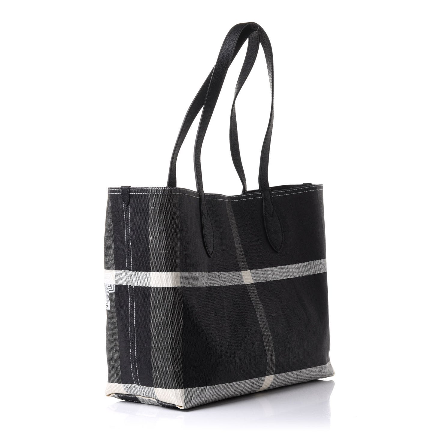 Coated Canvas Mega Check Large Reversible Doodle Tote Black White