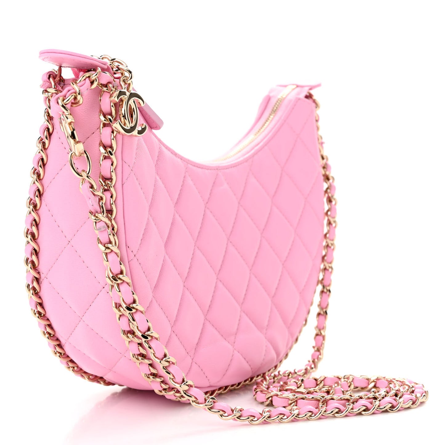 Lambskin Quilted Small Hobo Bag Pink