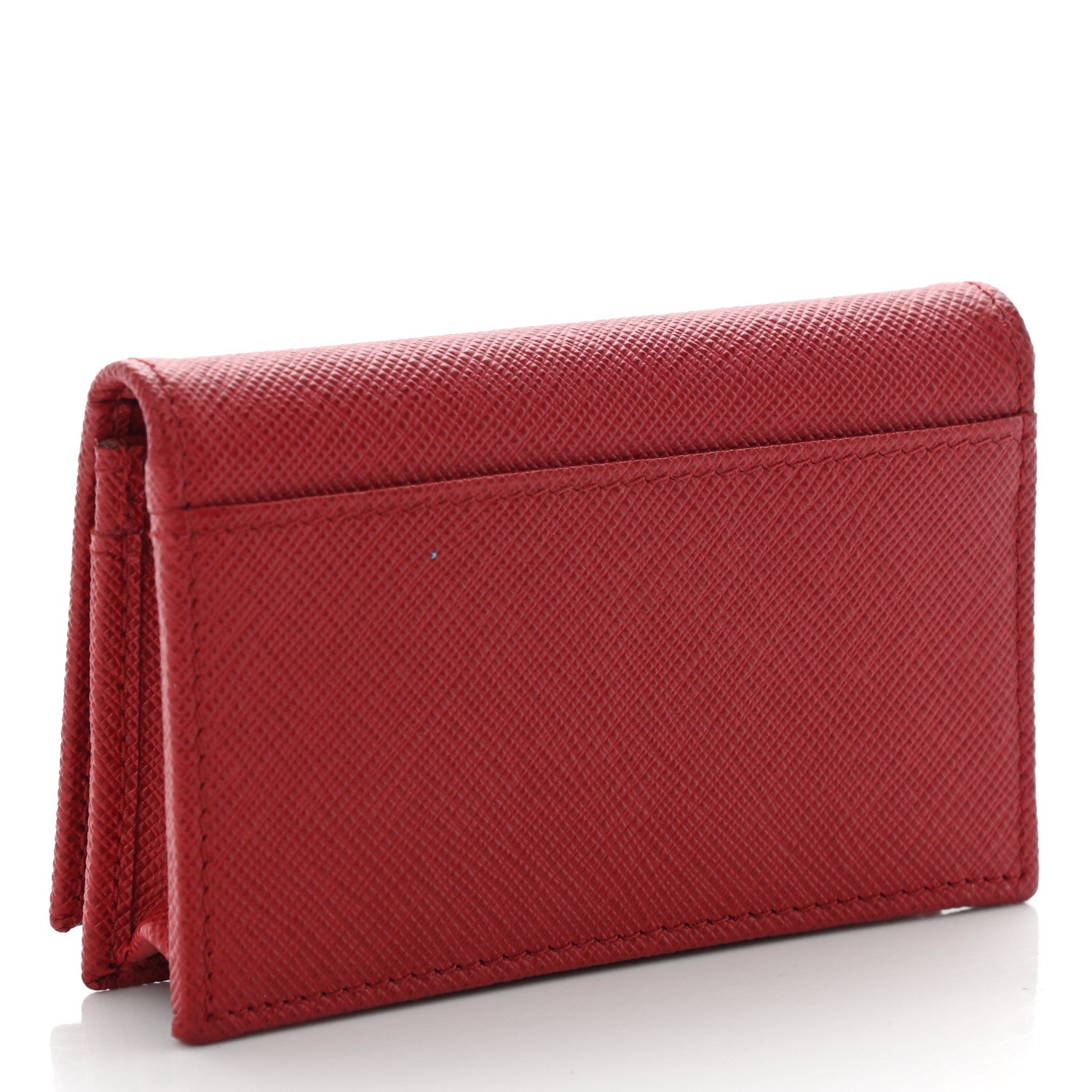 Prada Saffiano Metal Bi-Fold Card Holder Wallet Fuoco 3 of 9