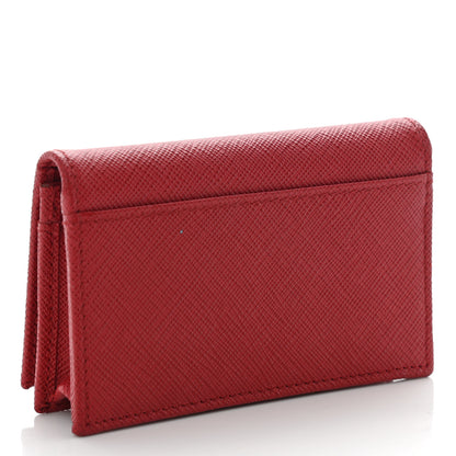 Prada Saffiano Metal Bi-Fold Card Holder Wallet Fuoco 3 of 9