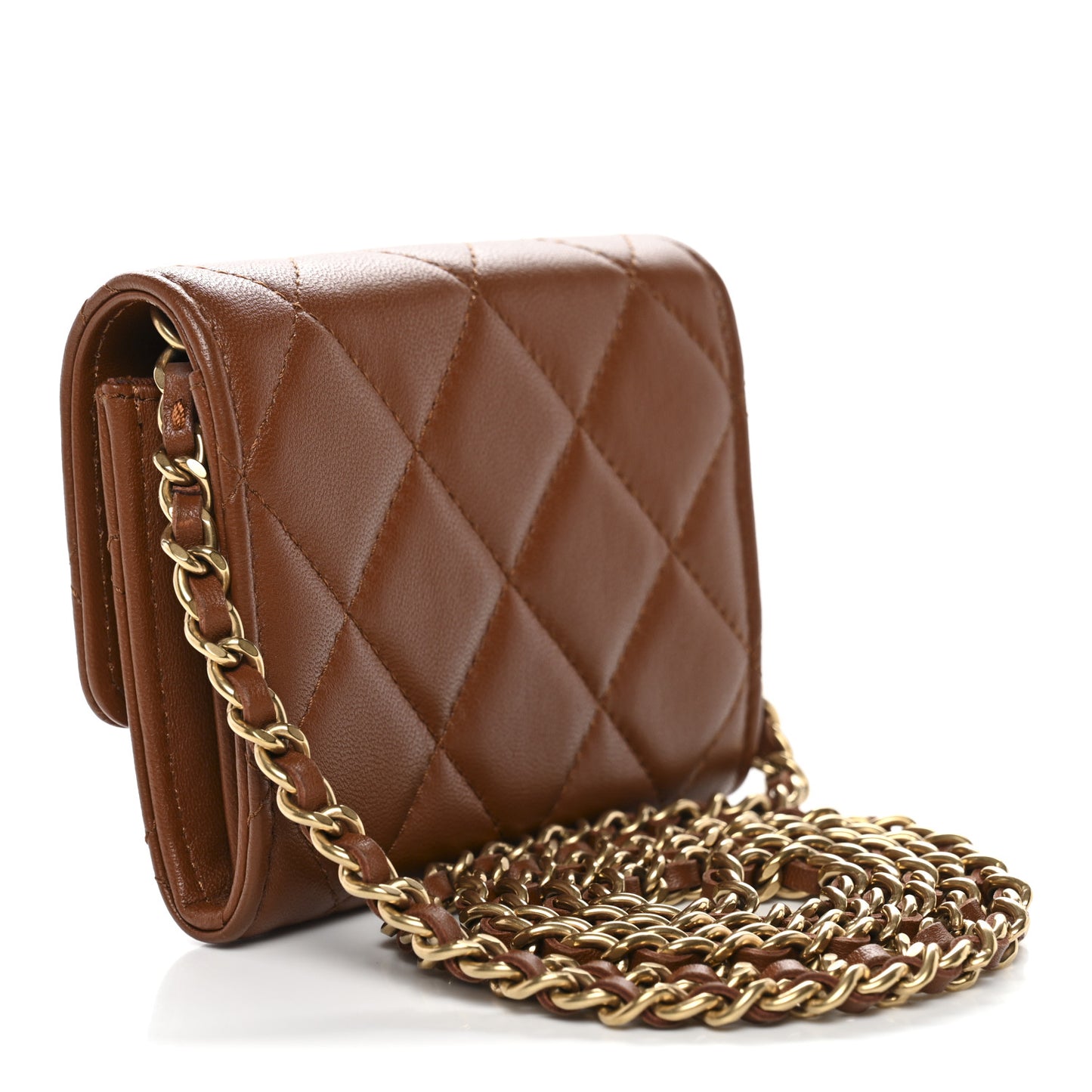 Lambskin Quilted Studded CC Clutch With Chain Brown