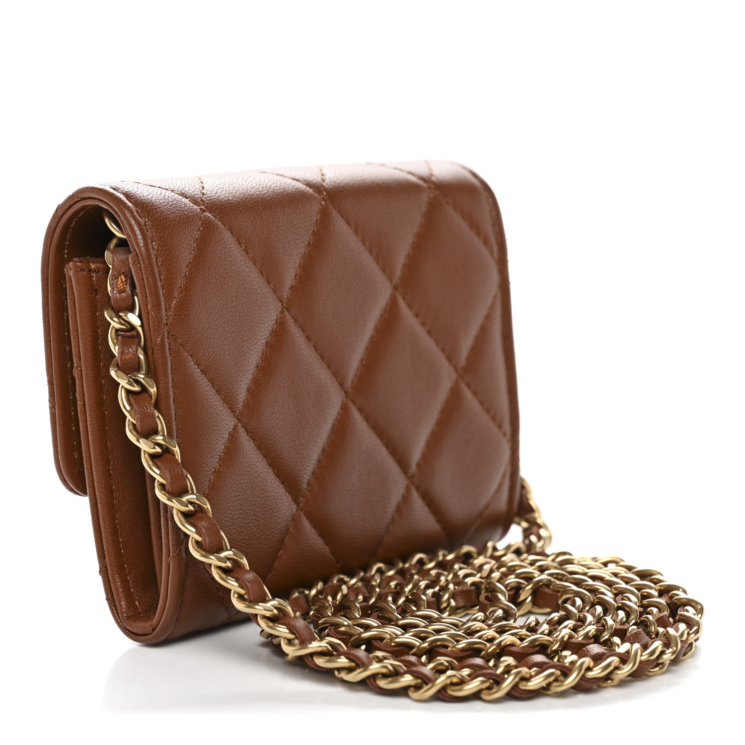 Chanel Lambskin Quilted Studded CC Clutch With Chain Brown 3 of 12