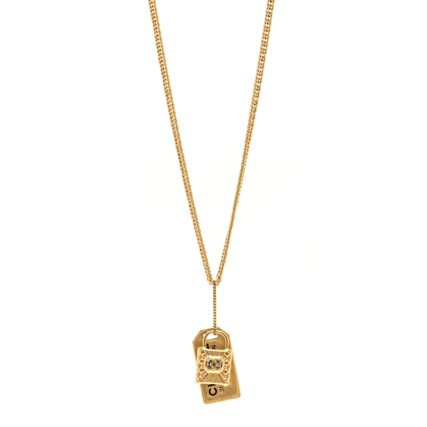 Chanel CC Padlock ID Dog Tag Charm Necklace Gold 1 of 5
