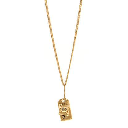 Chanel CC Padlock ID Dog Tag Charm Necklace Gold 1 of 5