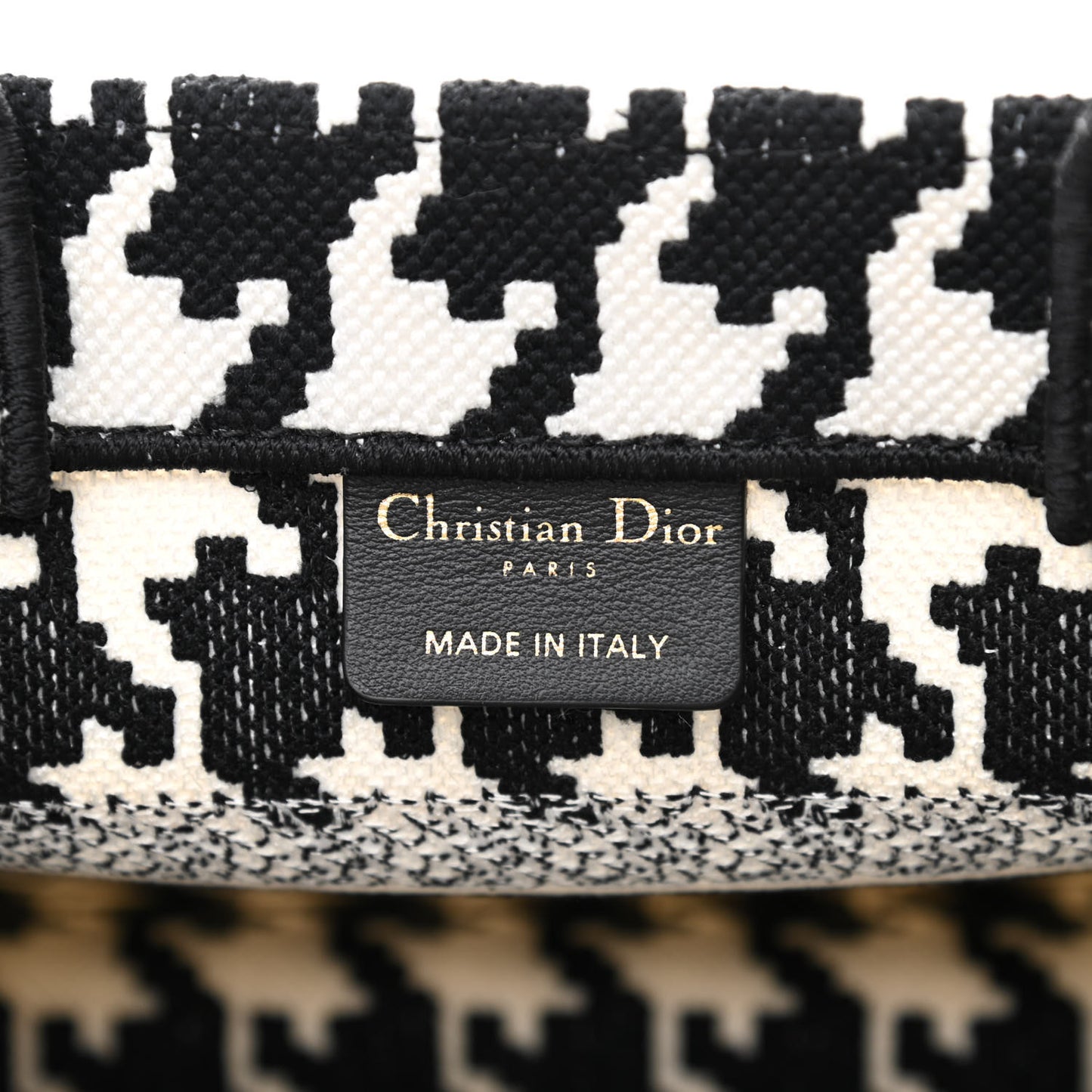 Canvas Houndstooth Embroidered Small Book Tote Black White