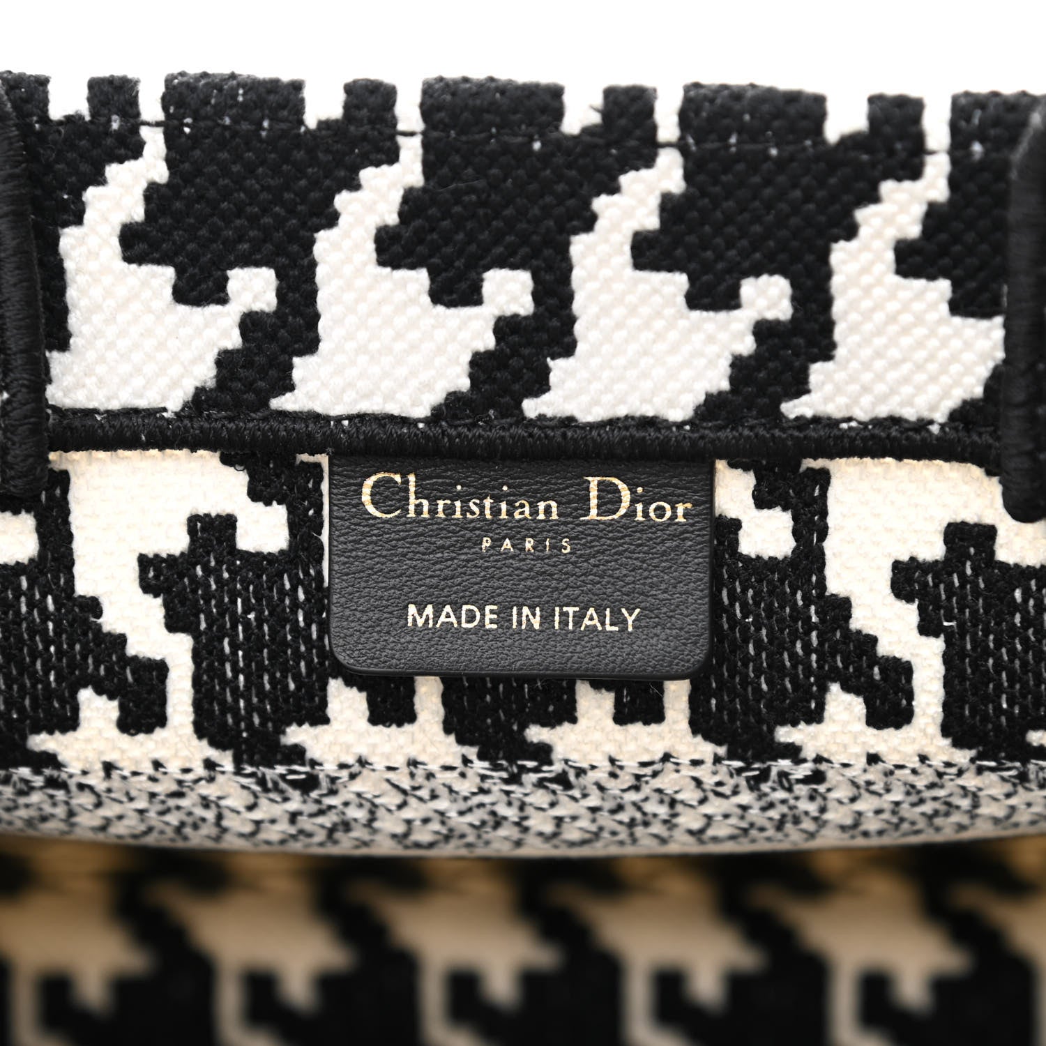 Christian Dior Canvas Houndstooth Embroidered Small Book Tote Black White 4 of 11