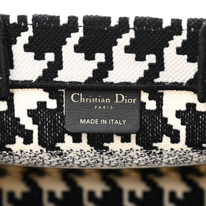 Christian Dior Canvas Houndstooth Embroidered Small Book Tote Black White 4 of 11