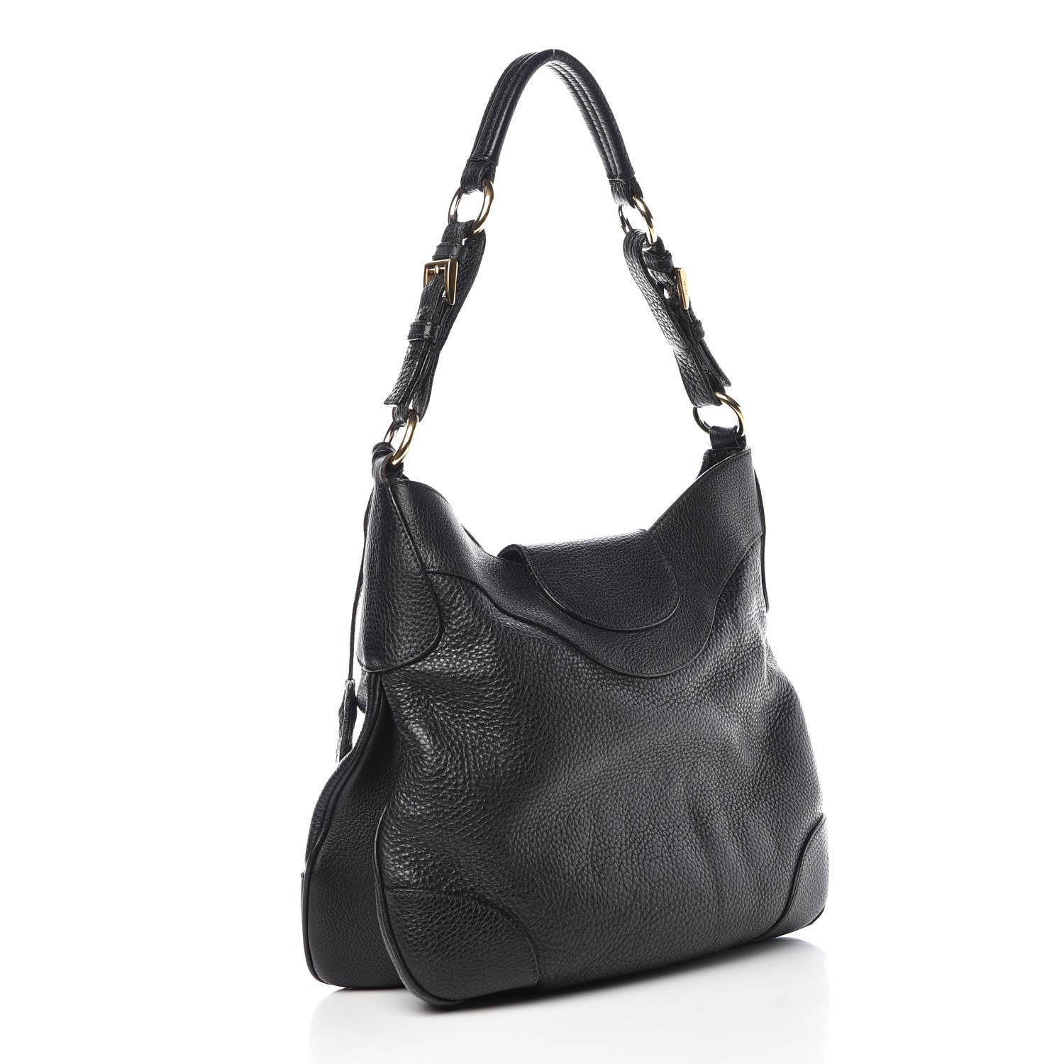 Prada Vitello Daino Pushlock Hobo Black 3 of 8