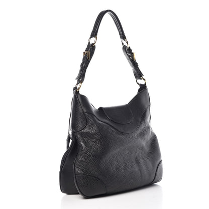 Prada Vitello Daino Pushlock Hobo Black 3 of 8